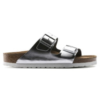 Birkenstock Arizona Soft Footbed Sandals in Silver Birko-Flor