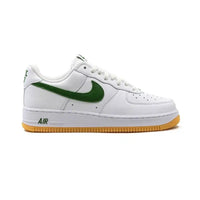 Nike Air Force 1 Low Retro White Sneakers with Green Swoosh and Gum Sole