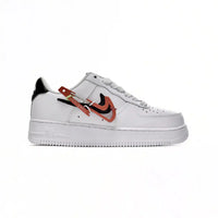 Nike Air Force 1 Low Sneakers: White with Red Swoosh & Carabiner