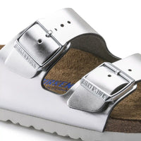 Birkenstock Arizona Soft Footbed Sandals in Silver Birko-Flor