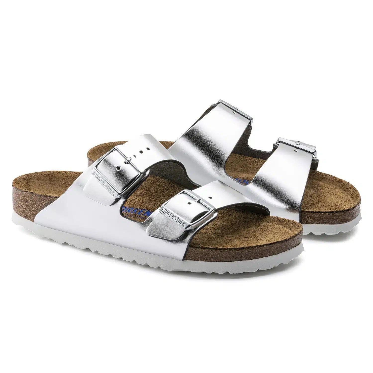 Birkenstock Arizona Soft Footbed Sandals in Silver Birko-Flor