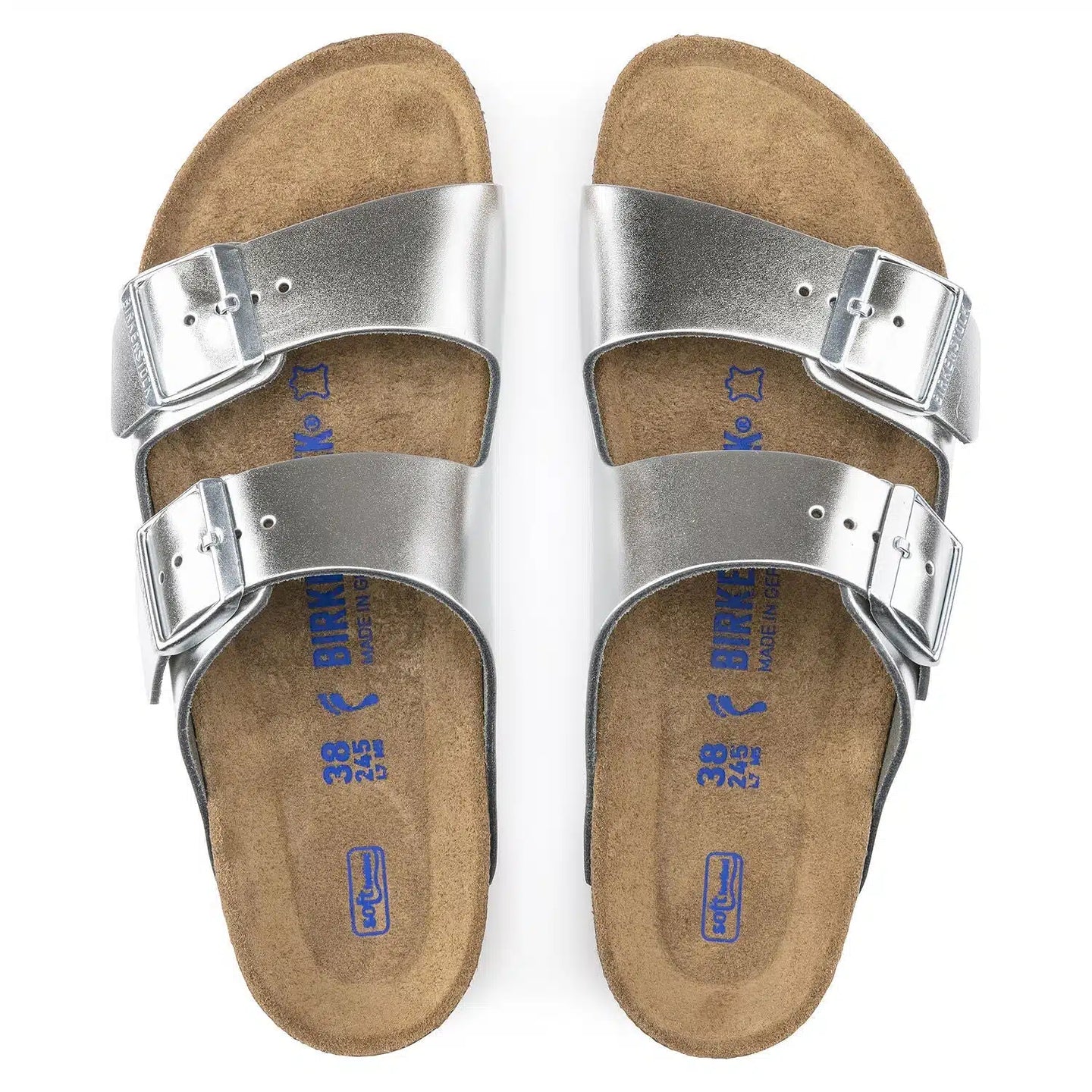 Birkenstock Arizona Soft Footbed Sandals in Silver Birko-Flor