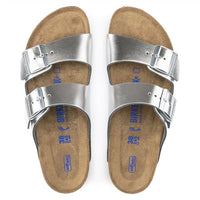 Birkenstock Arizona Soft Footbed Sandals in Silver Birko-Flor