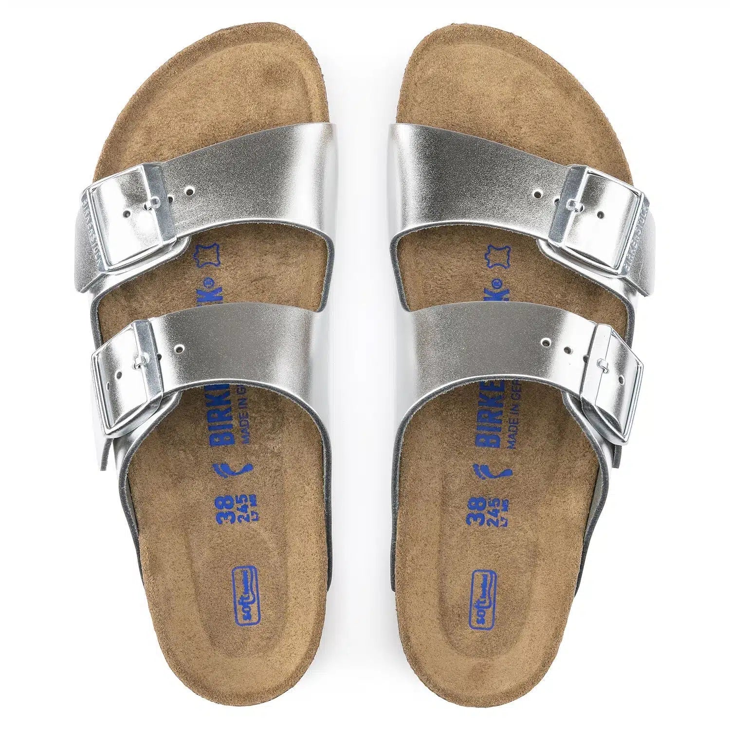 Birkenstock Arizona Soft Footbed Sandals in Silver Birko-Flor