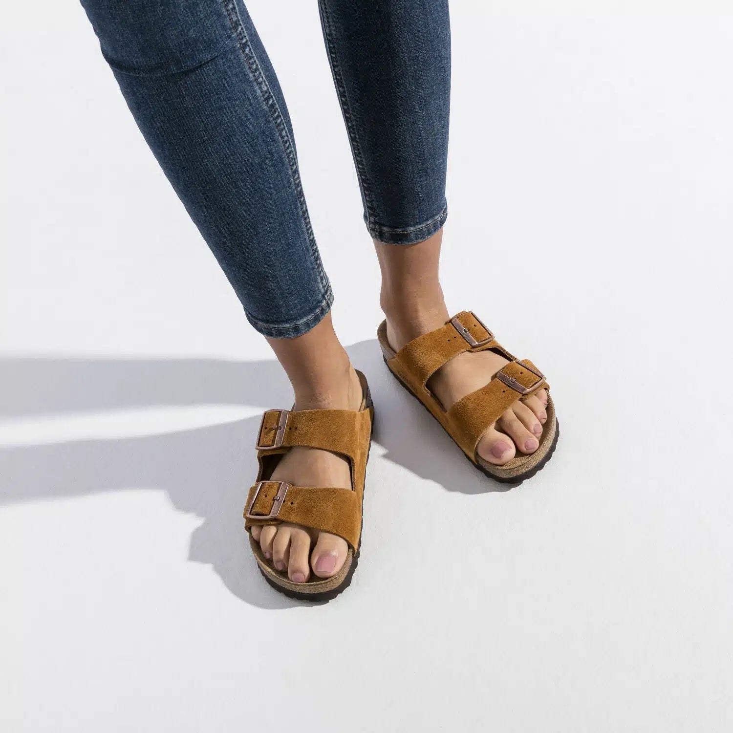 Birkenstock Arizona Soft Footbed Sandals in Suede Brown Leather