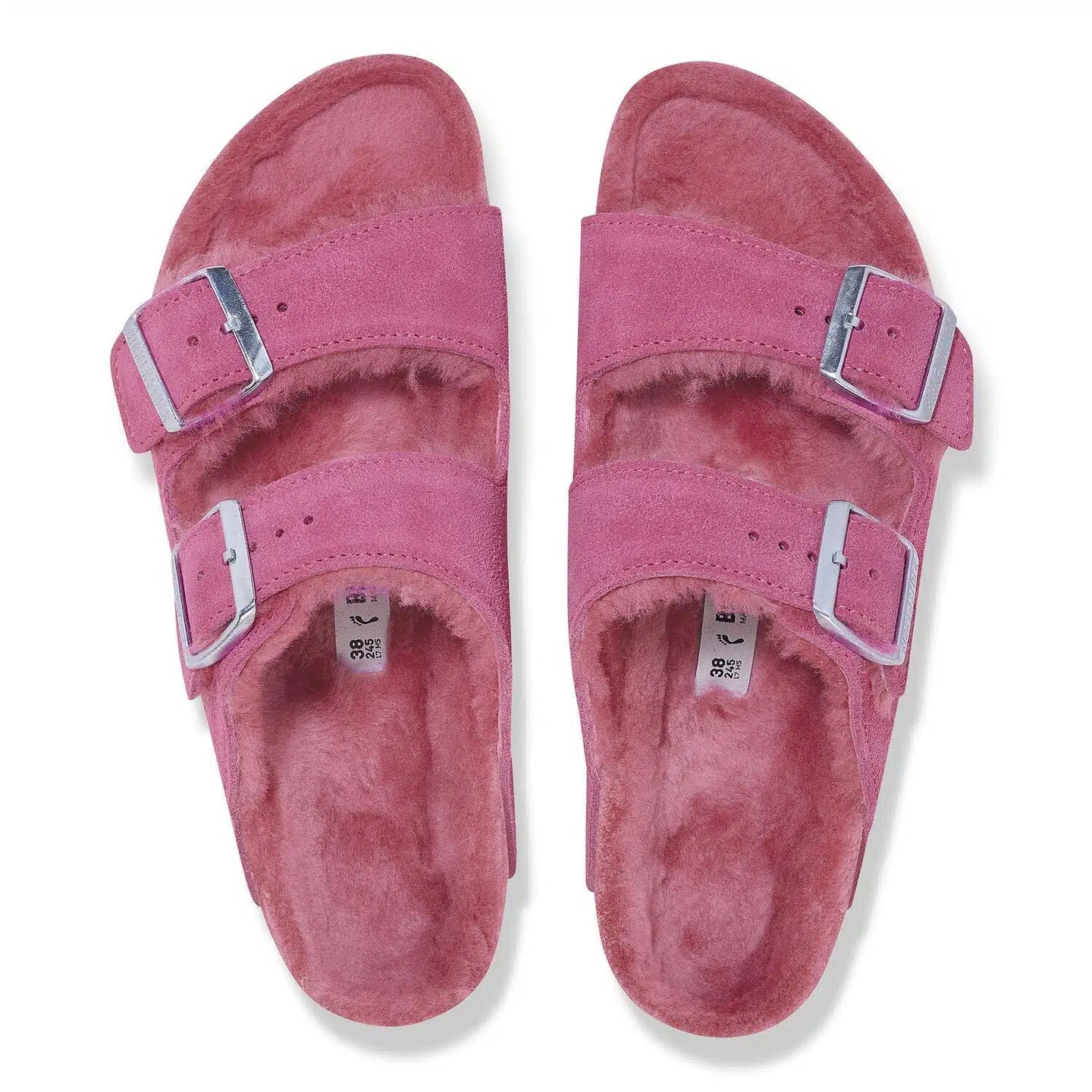 Birkenstock Women's Arizona Sandals - Pink Suede with Shearling Lining