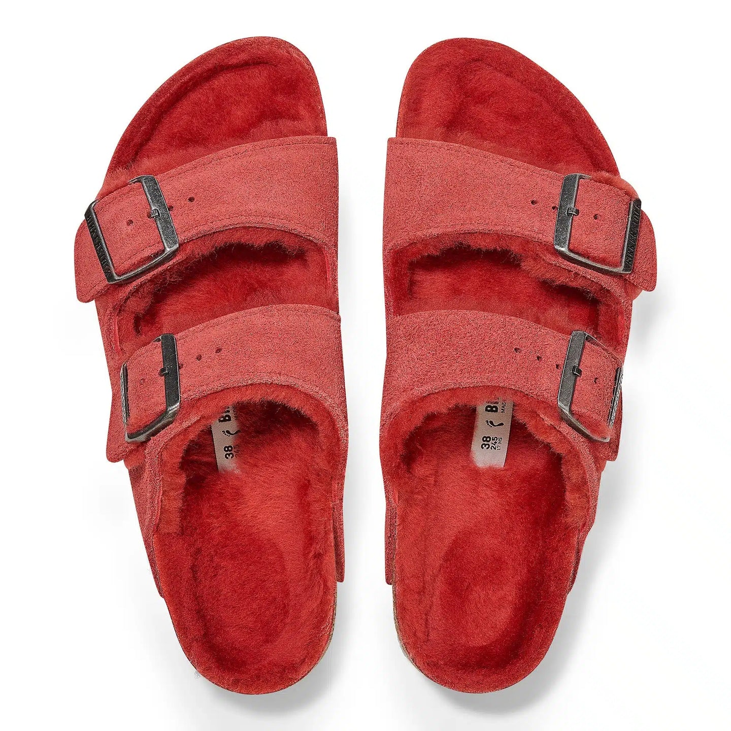 Birkenstock Cozy Red Suede Arizona Shearling Sandals