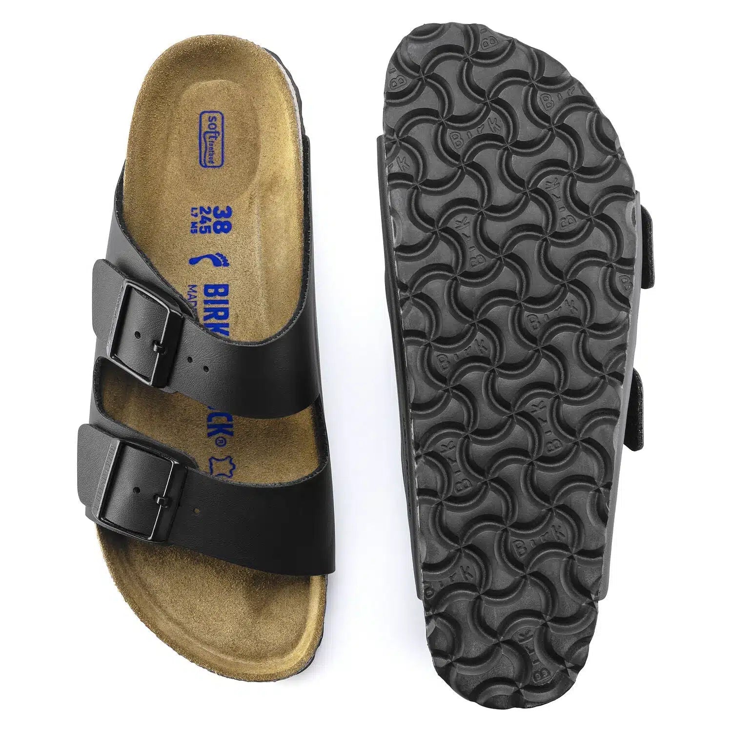 Birkenstock Women's Arizona Black Leather Sandals with Soft Footbed