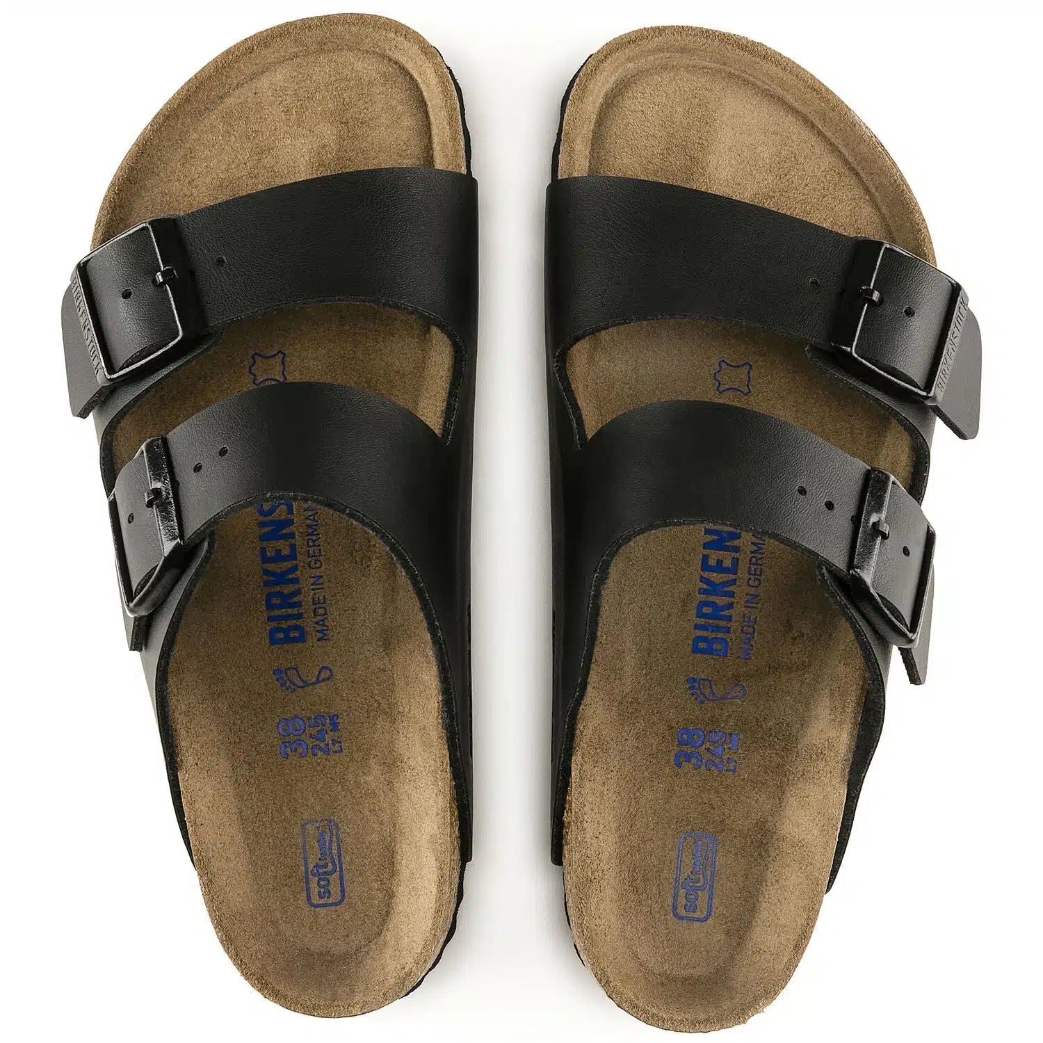 Birkenstock Women's Arizona Black Leather Sandals with Soft Footbed