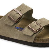 Birkenstock Arizona Khaki Suede Leather Sandals with Soft Footbed