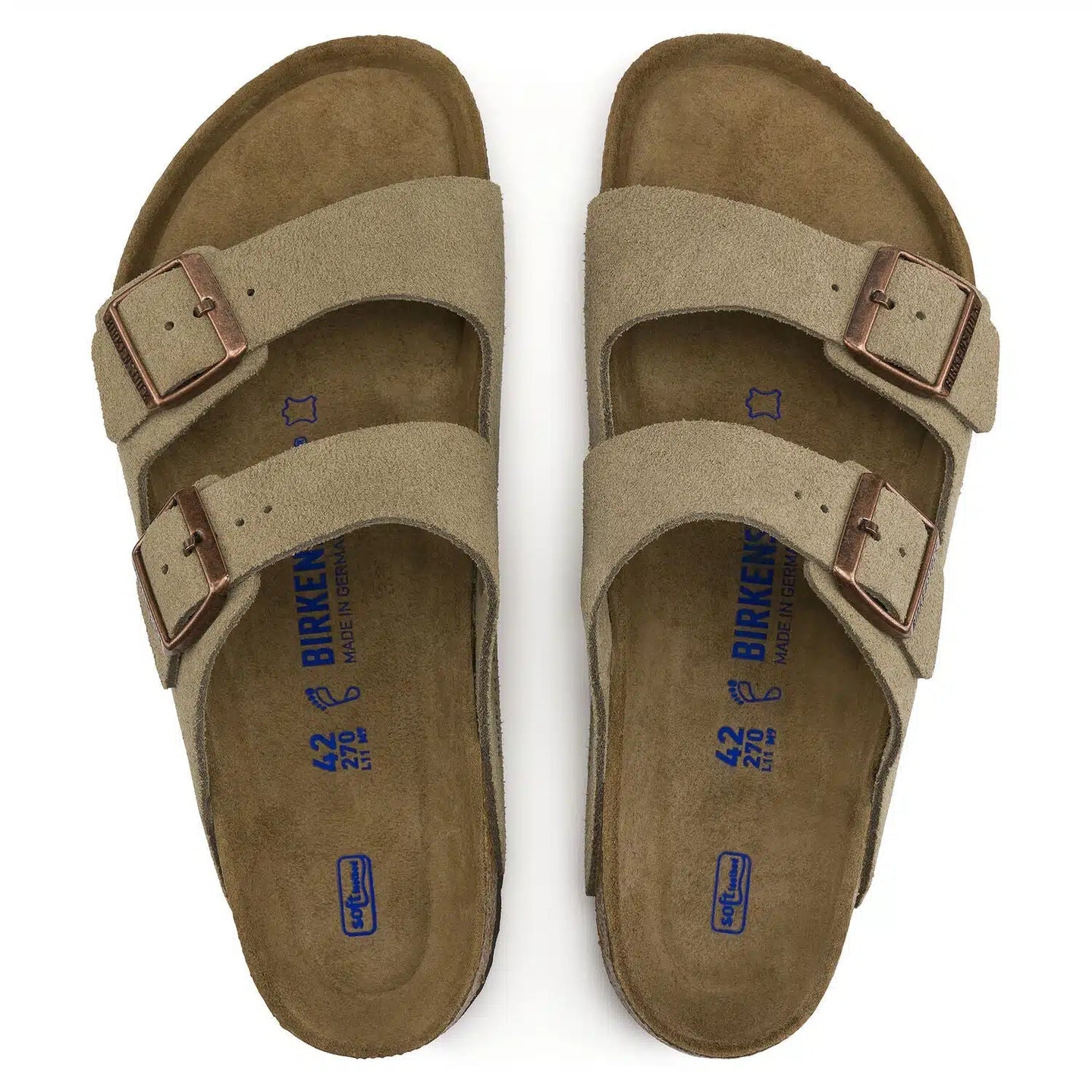 Birkenstock Arizona Khaki Suede Leather Sandals with Soft Footbed
