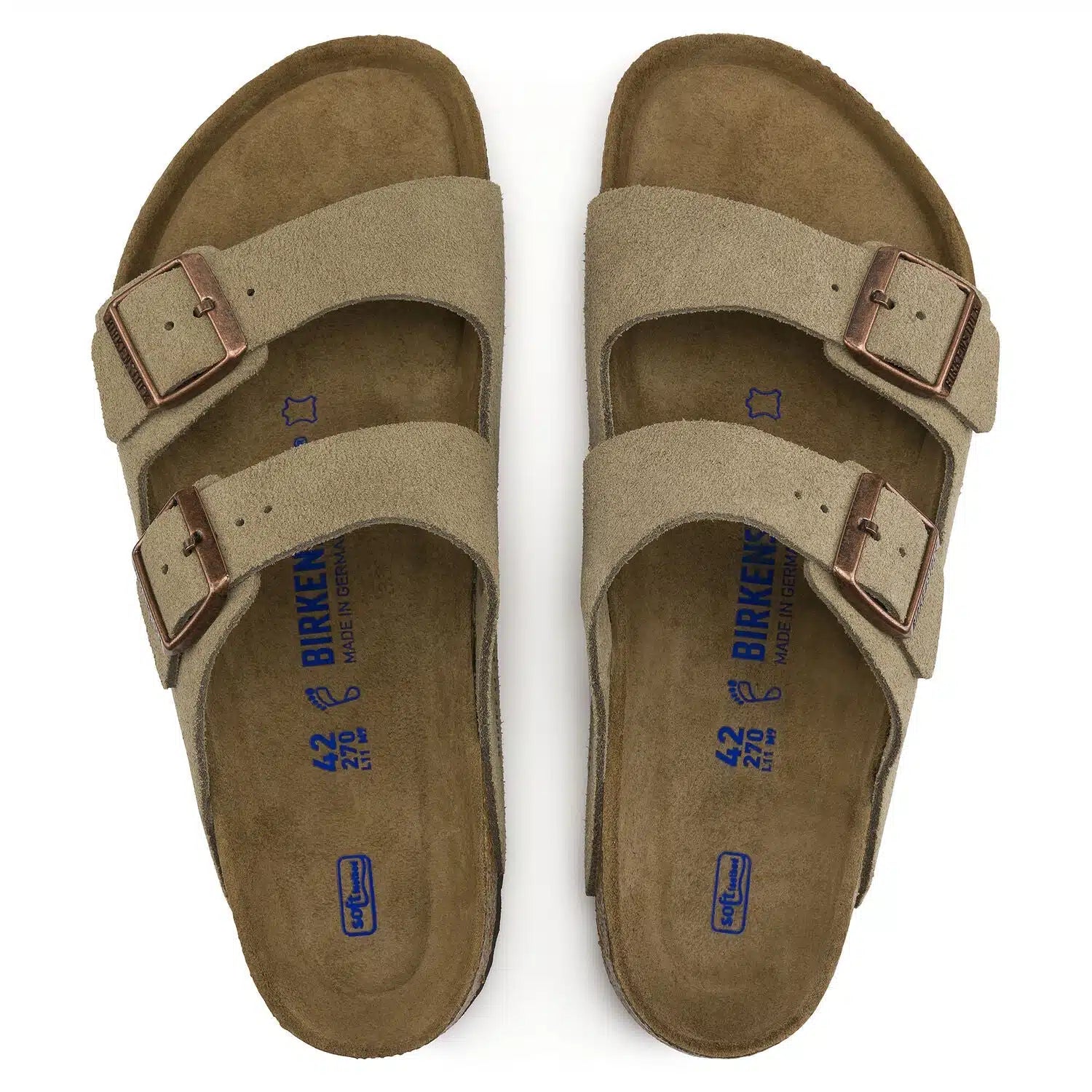 Birkenstock Arizona Khaki Suede Leather Sandals with Soft Footbed