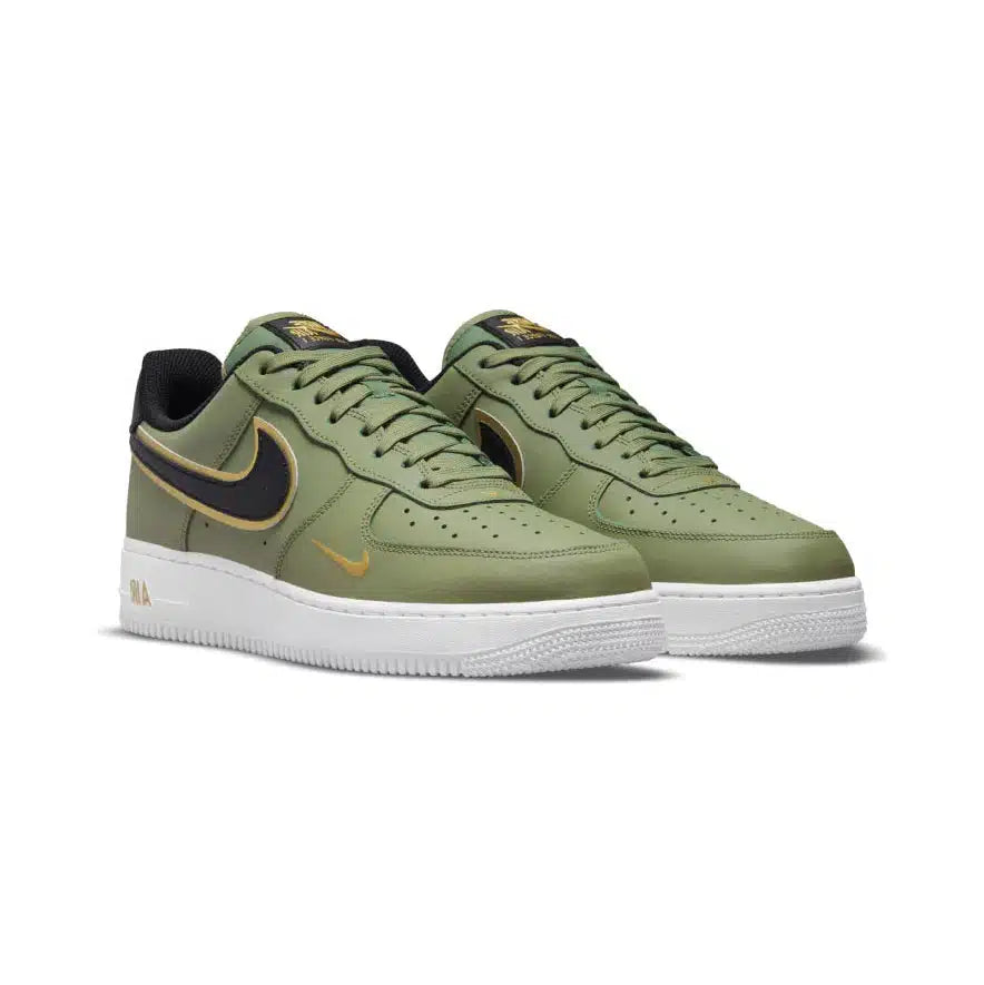 Nike Air Force 1 Low - Olive Green with Dual Black and Gold Swoosh