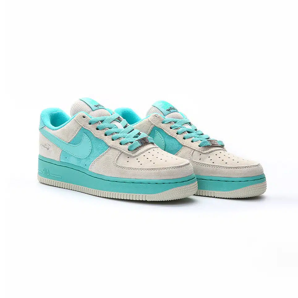 Nike Air Force 1 Low Sand with Aqua Blue Swoosh
