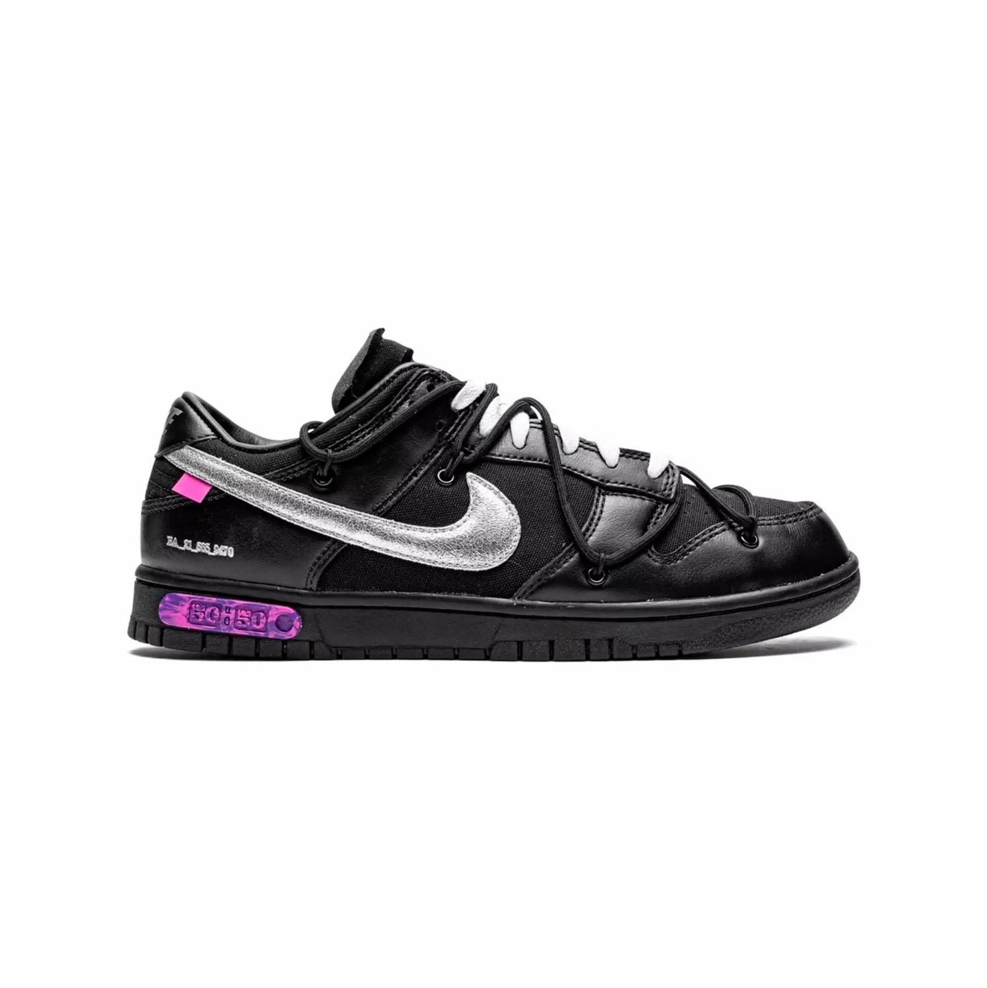 Nike x Off-White Dunk Low in Black with Silver and Purple Accents