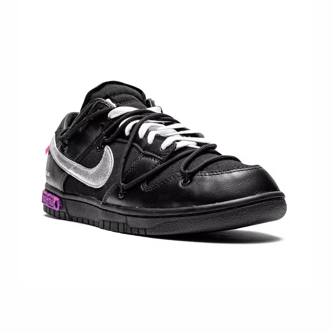 Nike x Off-White Dunk Low in Black with Silver and Purple Accents