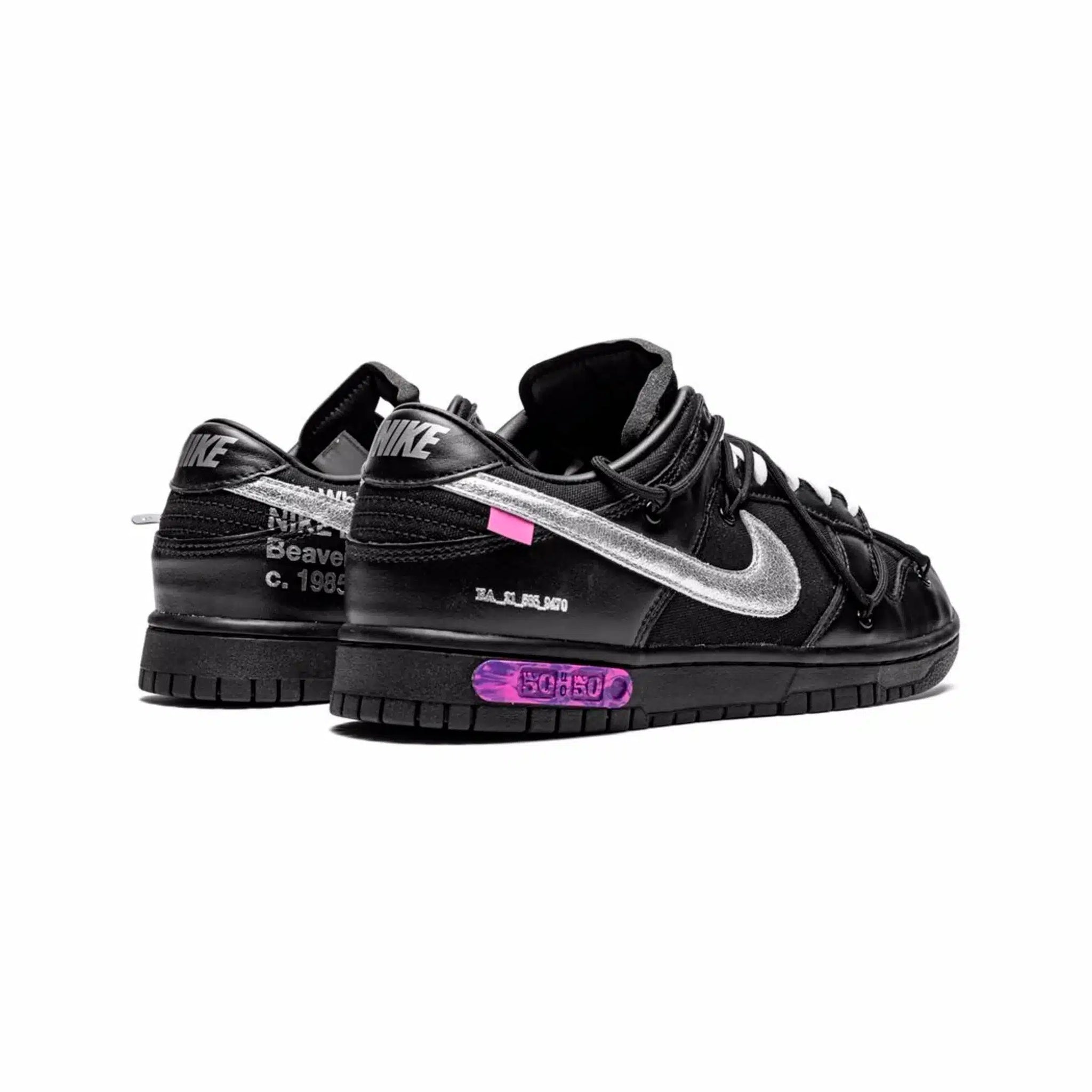 Nike x Off-White Dunk Low in Black with Silver and Purple Accents