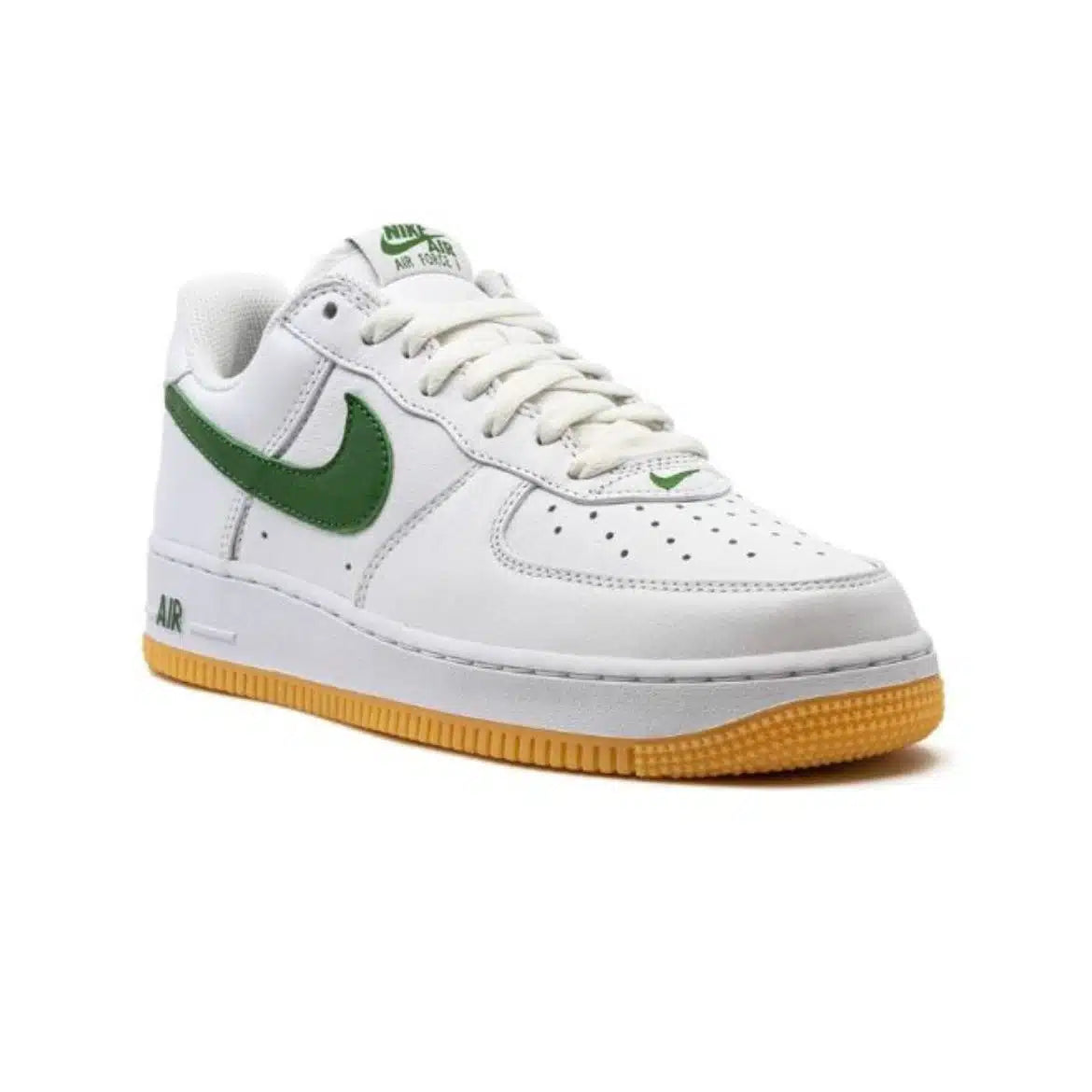 Nike Air Force 1 Low Retro White Sneakers with Green Swoosh and Gum Sole