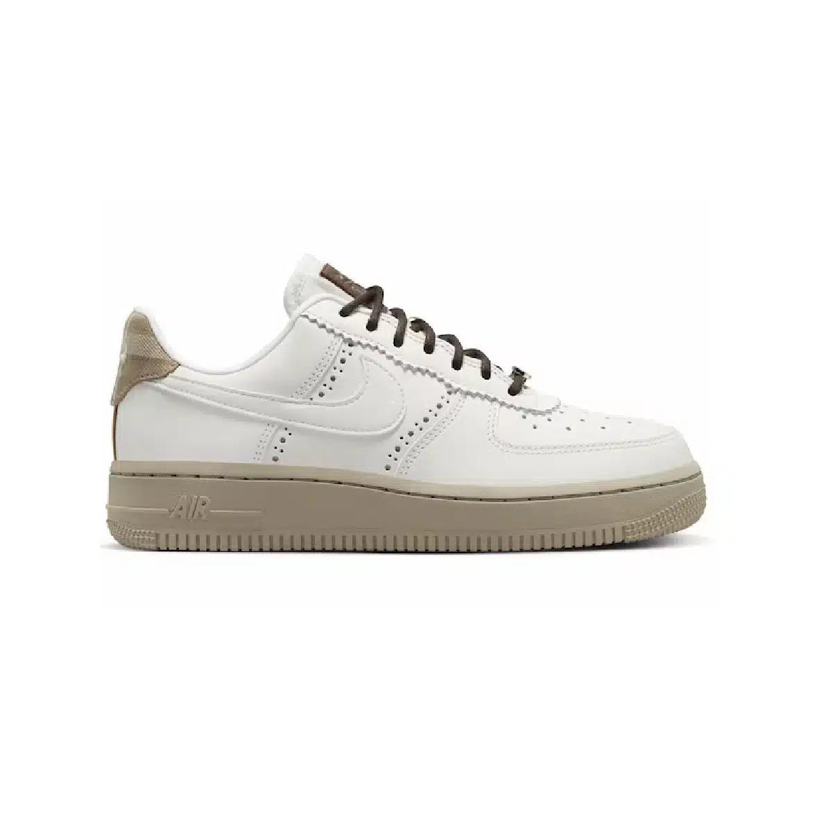 Nike Air Force 1 '07 - White Leather with Brogue Accents and Beige Sole