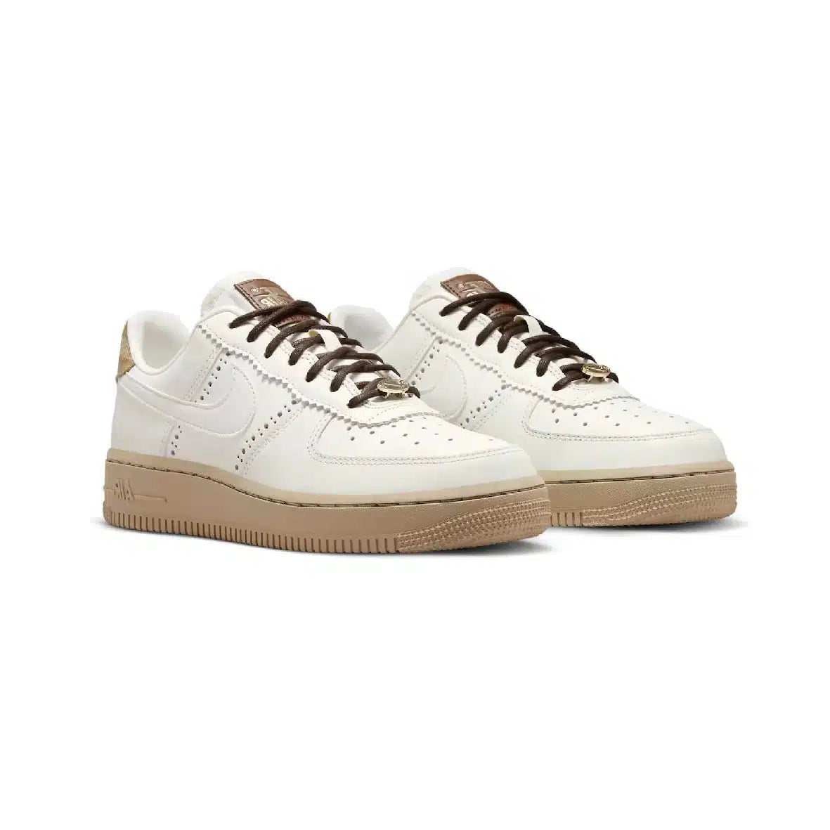 Nike Air Force 1 '07 - White Leather with Brogue Accents and Beige Sole