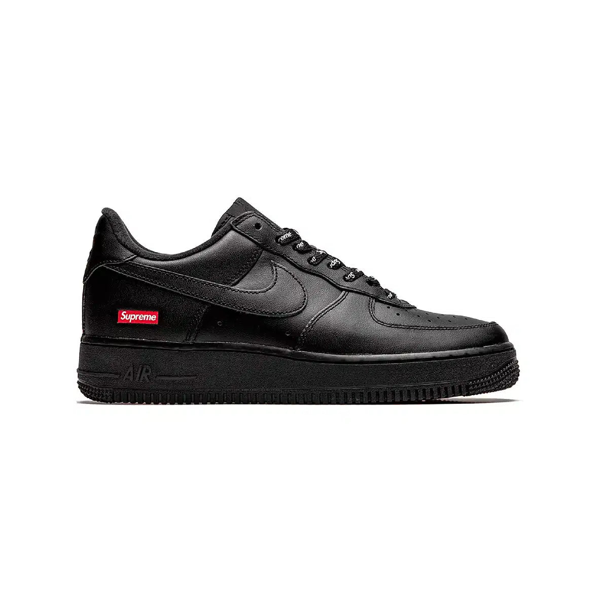 Nike Air Force 1 Low: Black Leather with Distinctive Red Supreme Details