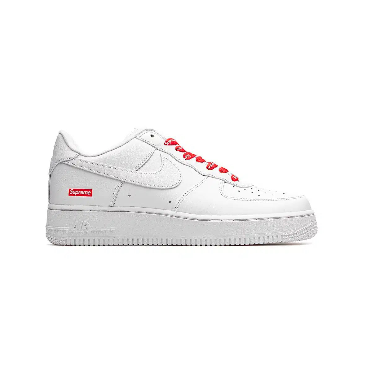 Nike Air Force 1 Low White Sneakers with Bold Supreme Red Accents