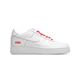 Nike Air Force 1 Low White Sneakers with Bold Supreme Red Accents