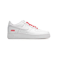 Nike Air Force 1 Low White Sneakers with Bold Supreme Red Accents