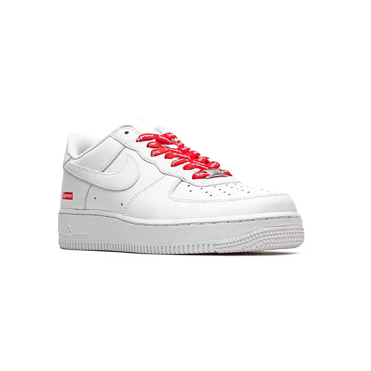 Nike Air Force 1 Low White Sneakers with Bold Supreme Red Accents