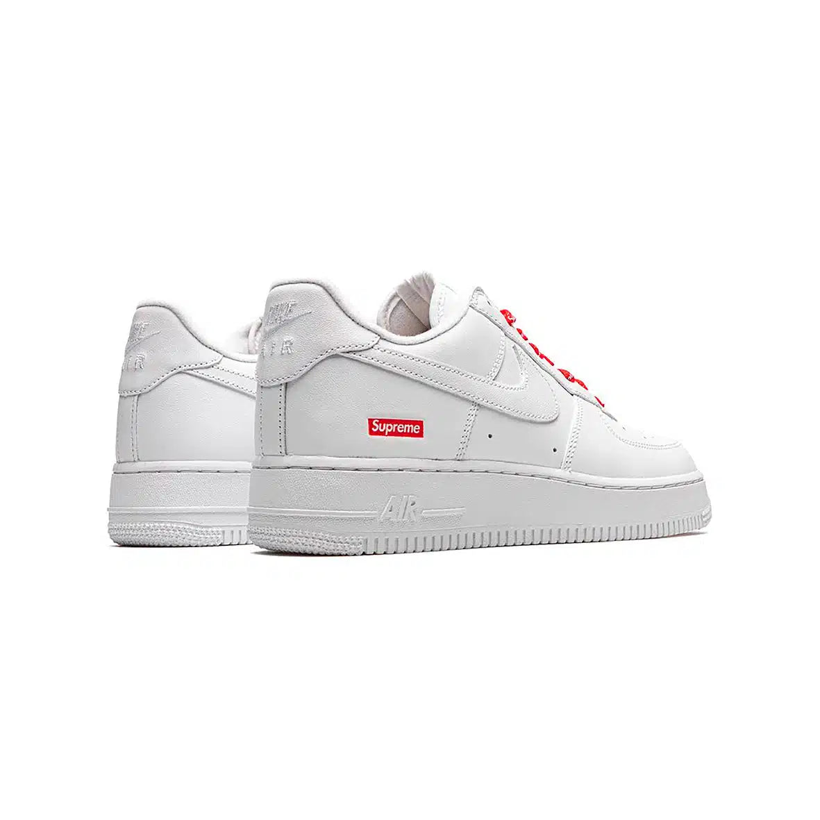 Nike Air Force 1 Low White Sneakers with Bold Supreme Red Accents