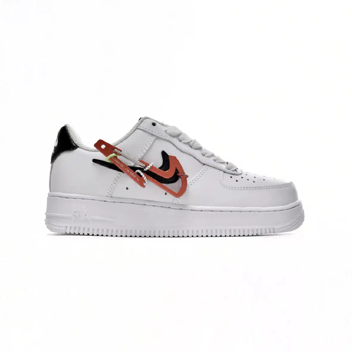 Nike Air Force 1 Low Sneakers: White with Red Swoosh & Carabiner