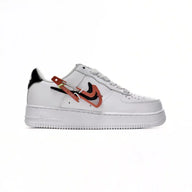 Nike Air Force 1 Low Sneakers: White with Red Swoosh & Carabiner