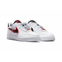 Nike Air Force 1 Low Sneakers: White with Red Swoosh & Carabiner