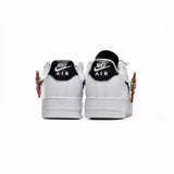 Nike Air Force 1 Low Sneakers: White with Red Swoosh & Carabiner