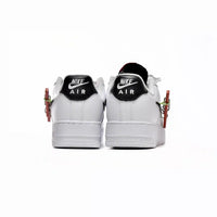 Nike Air Force 1 Low Sneakers: White with Red Swoosh & Carabiner